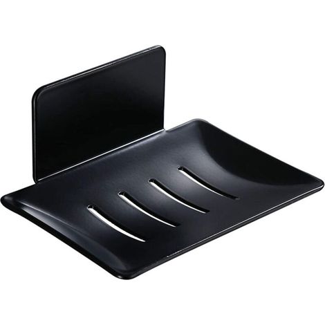 Porte-Savon Mural Auto-Adhésif Aluminium - Pour Salle De Bain Et Cuisine - 12,5 X 8,5 Cm - Noir - 1 Pièce (1/4)