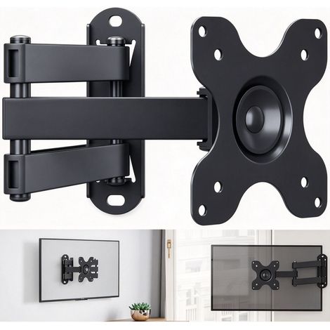 Support TV mural réglable 32-55' – Rotatif avec niveau à bulle – Charge max 30 kg – Inclinaison -15° à 15° – Acier laminé à froid (1/5)