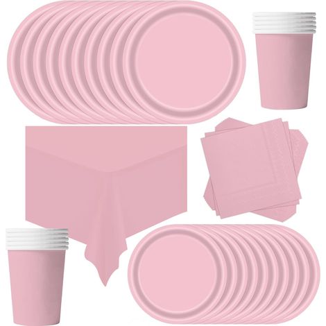 69 Pièces Vaisselle Jetable Anniversaire Rose,Assiette Carton Papier Tasses Serviettes Nappe pour Fête de Noël,Vaisselle de Fête Enfants,Barbecue Les Fêtes Les Pique-niques(16 Invités) (1/5)