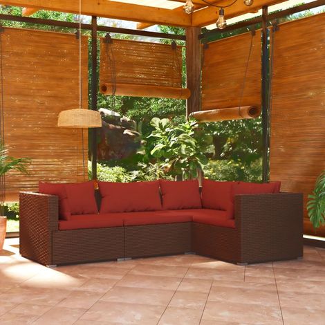 Salon de jardin 4 pcs,Mobilier de terrasse,Table et Chaise pour Relax avec coussins Résine tressée Marron -YZ601890 (1/5)