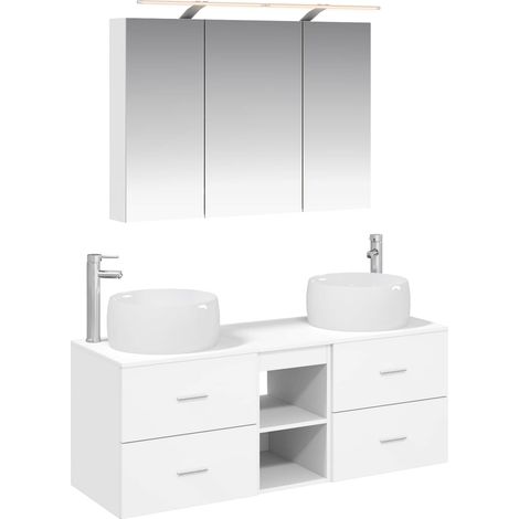 Bathroom Furniture Set 4 pcs White Engineered Wood and Glass vidaXL (1/5)