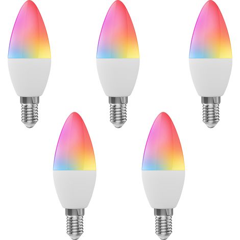 Lot de 5 ampoules connectées WiFi LED forme bougie E14 5W RGB+W+C variateur commande à distance APP SmartLife/Tuya compatible Alexa Google Home assistant vocal