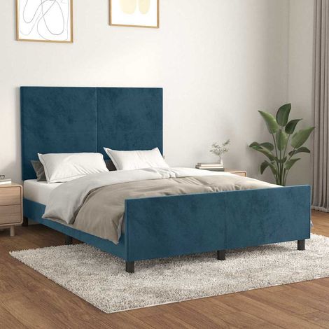 Cadre de lit 140 x 190 cm avec tête de lit, velours bleu foncé, sans matelas - PANGIVO (1/5)