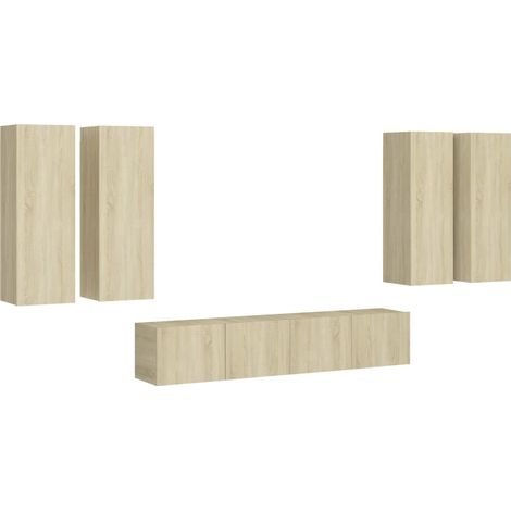 Conjunto de muebles mueble aparador TV televisión salón dormitorio salón 6 piezas roble sonoma madera contrachapada marrón 020024327