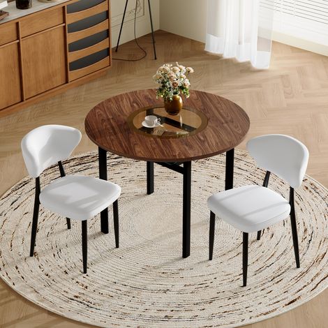 GagaTable ronde 100 cm, 2 chaises PU blanches (1/5)