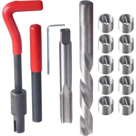 Kit de réparation de filetage M14 x 1,50 mm, outils de réparation de filetage hélicoïdal, kit d'insertion de fil, ensemble d'outils à main compatibles pour réparation automobile