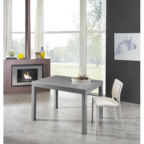 Tavolo Allungabile Executive in vetro temperato grigio, struttura in metallo verniciato, design moderno e versatile - Modello OM/223/GR (1/5)