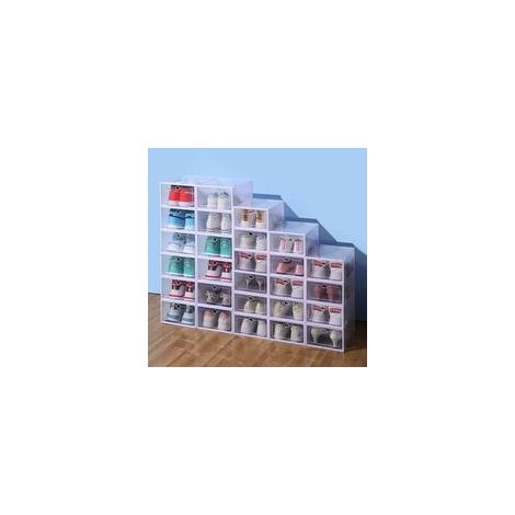 Lot de 12 boîtes à chaussures empilables en plastique transparent – Dimensions 33 x 23 x 14 cm – Jusqu'à la pointure 46 – Tiroir coulissant étanche à la poussière (1/5)