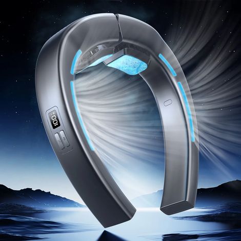 (Gris) Ventilateur de cou portable, charge ultra-rapide USB 22,5 W, double refroidissement et double effet. (1/5)