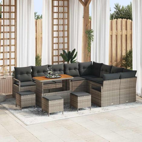 Conjunto de sofá de jardín con cojín 13 pcs Gris Poliratán