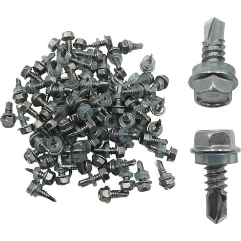80 pièces m6,3x19mm tête de rondelle hexagonale en acier inoxydable vis auto-perceuse résistante à la corrosion pour toiture en métal fixation extérieure en bois (1/5)