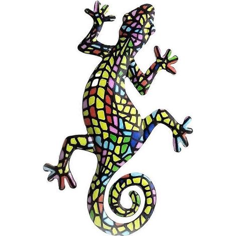 Décoration murale en métal représentant un gecko, un lézard à suspendre pour l'extérieur : jardin, porche, terrasse, pelouse, clôture - E (1/5)