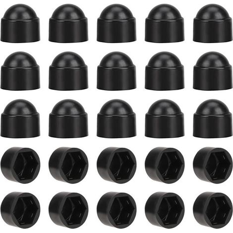 Cache-écrous M10 pour clé de 17 Noir 50 pcs. Bouche-trou,Cache-écrous hexagonaux, cache-vis, cache-écrous décoratifs. (1/4)