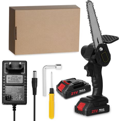 Scie d'élagage électrique portable mini 6 pouces 21 V (deux batteries) à vitesses variables en continu, rechargeable, petite brosse de fendage du bois, outil de travail du bois à une main pour jardin 
