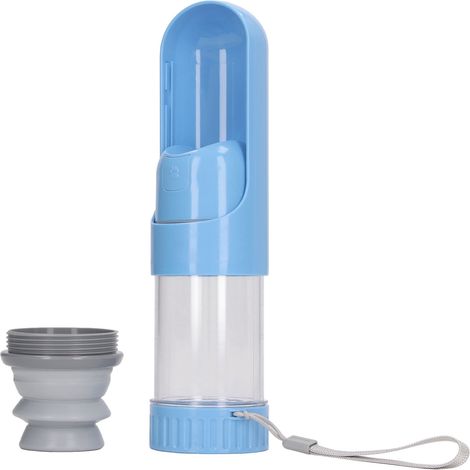 2-in-1-Trinkflasche für Hunde und Katzen, tragbar und auslaufsicher, ideal für unterwegs, 350 ml, Blau (1/5)
