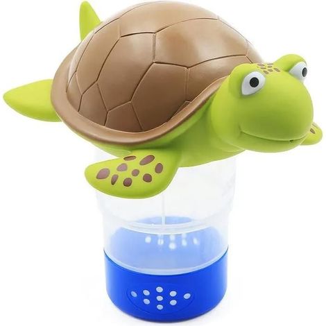 Distributeur de chlore flottant réglable pour piscine, spa ou jacuzzi, avec tablettes 7,6 cm en forme de tortue. (1/4)