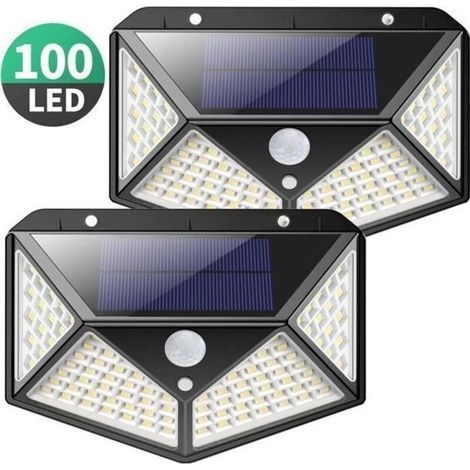 Letouch 2 Pack Lampe Solaire Extérieur 100 led, Détecteur de Mouvement éclairage 270° étanche Puissante 1800mAh sans Fil (1/4)