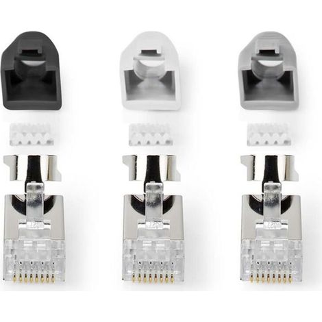 Connecteur RJ45 -   - CCBW89390GY - FTP solide/toroné CAT7 - Plaqué or - 10 pièces - PVC - Gris (1/4)