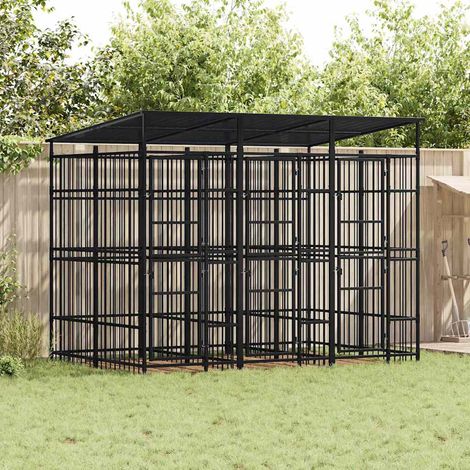Outdoor-Hundezwinger mit Dach Stahl 5,53 m²