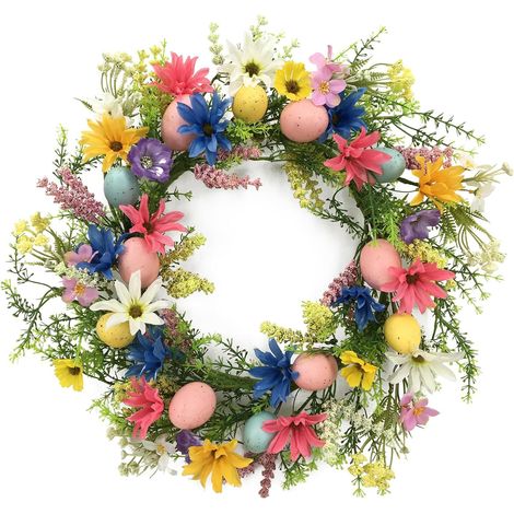 Guirlande De Pâques - 50 Cm - Pour Porte Extérieure Ou Intérieure - Œufs De Pâques Pastel Et Fleurs Printanières - Décoration De Printemps (1/5)