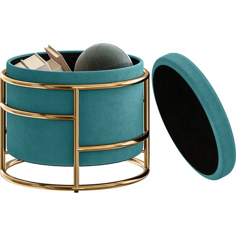 Pouf contenitore rotondo in velluto, sgabello con scomparto da 24 litri e coperchio removibile, per camera da letto e soggiorno, Ø42x39 cm, verde
