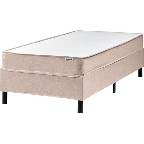Lit Divan avec Sommier en Tissu 90 x 200 cm Matelas à Ressorts Ensachés Sans Tête de Lit Chambre Beige Countess