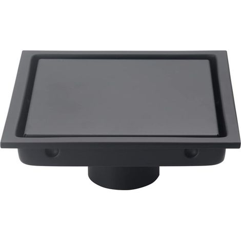 Piletta di scarico quadrata nera per doccia, 15 cm, con griglia di scarico e coperchio removibile, inserto per piastrelle, design a incasso, realizzata in acciaio inox SUS304.