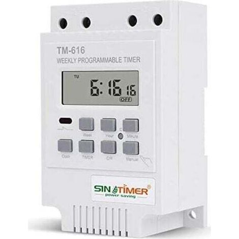 1x TM616 Programmateur interrupteur relais, 12V minuterie programmateur horaire électrique hebdomadaire numérique timer interrupteur avec écran numérique LCD - Blanc (1/5)