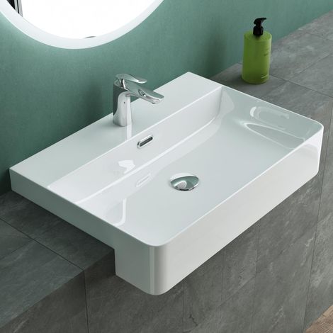 Mai & Mai Vasque à Encastrer 60x42x12,5cm Lavabo en Céramique Blanc avec Perçage de Robinet BR702 (1/5)