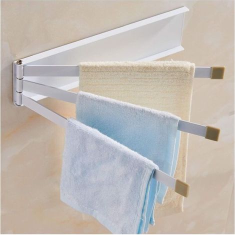 Porte-Serviettes Salle De Bain avec 3 Bras, Barres De Serviette 180°rotatives Plier Aluminium, Porte Serviette Murale Sèche-Serviettes pour Cuisine,White (1/3)