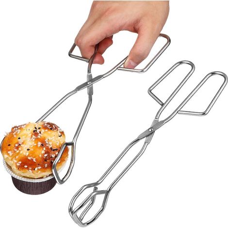 Lot de 2 pinces alimentaires en acier inoxydable, pinces à pain longues et élégantes, pinces à charbon pour barbecue, cuisine, camping et activités de plein air (argenté)-M-Silver