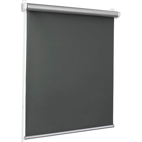 Store Enrouleur Occultant sans Perçage - (Largeur du tissu-4cm ) - avec Revêtement Argenté Isolation thermique Avec les Accessoires-Gris Foncé-40cmx200cm (1/5)