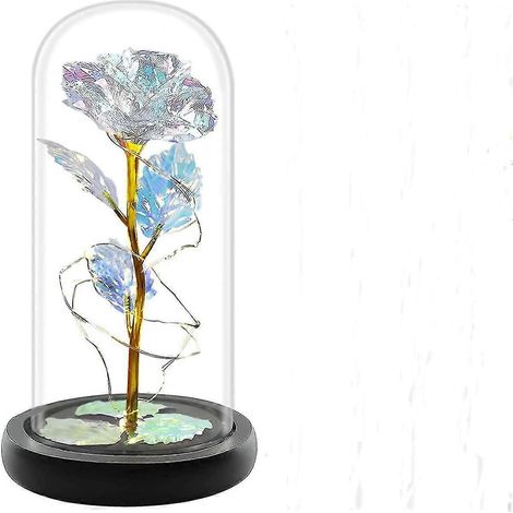 Cadeau d'anniversaire, Rose artificielle lumineuse, Fleur en verre avec lumières LED (1/5)