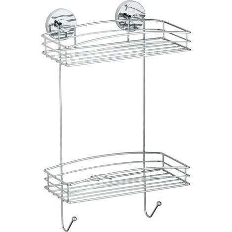 WENKO Vacuum-Loc® Wandregal 2 Etagen, Befestigen ohne bohren, Silber glänzend, Stahl chrom (1/5)