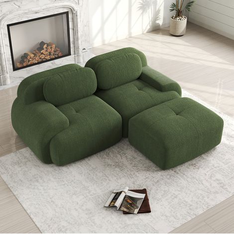Sofá modular de esquina 208 x 178 x 70 cm en pana verde, sin montaje DESVIAE (1/5)