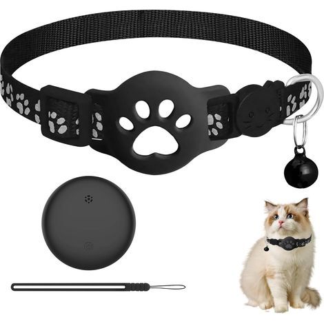 Collier de Suivi GPS en Temps réel pour Chat, Collier pour Chat Anti-étranglement, Compatible avec Les appareils Apple et Android (Noir) (1/5)