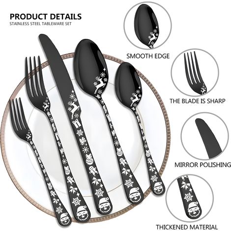 Service de 20 pièces pour 5 couverts en acier inoxydable avec bord rond, ustensiles de cuisine pour la maison et le restaurant, comprenant un couteau, une fourchette, une cuillère, passe au lave-vaiss