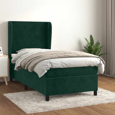 vidaXL Sommier à lattes de lit et matelas Vert foncé 80x200 cm Velours (1/5)
