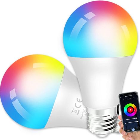 Bombilla inteligente WiFi E27 de 15 W, LED multicolor RGB + CCT, 2700 K-6500 K, compatible con Alexa/Google Home, bombilla inteligente, no requiere hub, paquete de 2 (1/5)