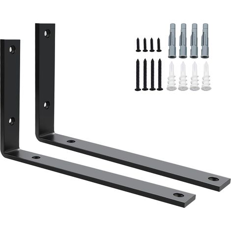 2 Pcs Équerre Étagère Murale Métal 5MM Épaisse 250 150mm Noir (1/5)