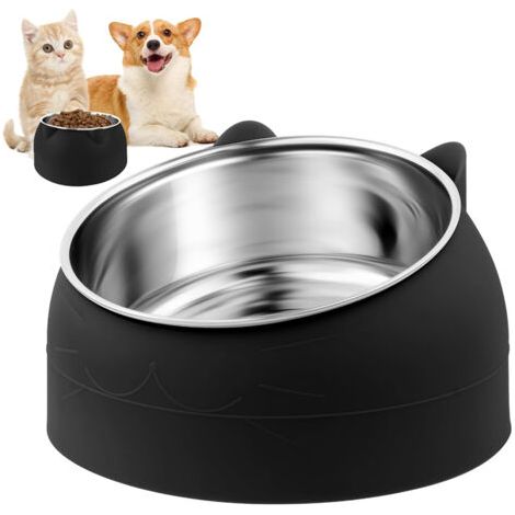 Gamelle Chat, 400ML Gamelle Chat en Acier Inoxydable, Gamelle Chat Surélevée, Gamelle pour Chat Incliné à 15°, Détendre la Colonne Cervicale, pour Chat Chiots Lapins