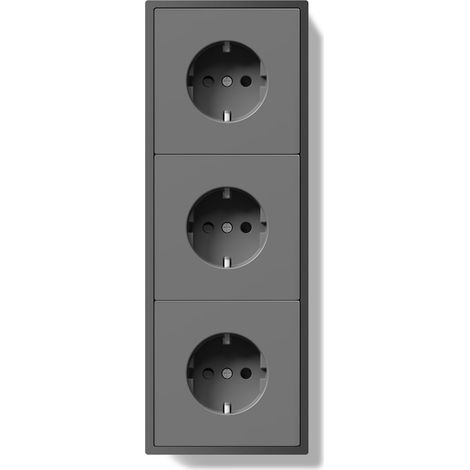 Prise Schuko encastrée standard UE, prise murale 16 A avec cadre en PC, 80 x 220 mm avec griffes, prise avec pince à ressort, installation facile, 3 compartiments, gris (1/5)