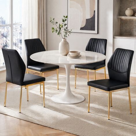 Esszimmerstühle, 4er-Set, schwarzes PU und goldfarbenes Metall, Rillenlehne, H 93 cm HAVRYA (1/5)