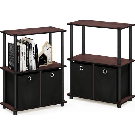 Étagère de Rangement Polyvalente à 3 Niveaux et 2 Bacs, Cerise Foncé Noir, ensemble de 2, Bois dense, One Size (1/5)