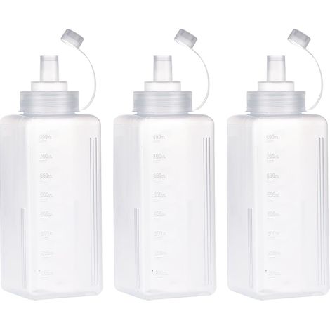Lntyq 3 Pcs Bouteille à Condiments, Transparent Bouteille de Sauce, Large Bouche Presser Les Bouteilles, Flacon Souple en Plastique pour la Peinture, la Cuisson, Le Ketchup, l'huile d'olive (800ML)