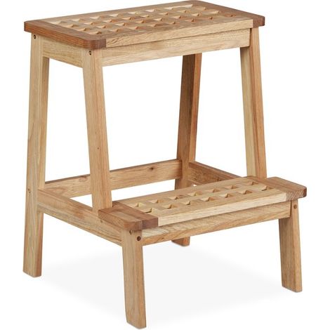 Tabouret enfant - bois de noyer - 2 marches - marchepied - jusqu'à 60 kg - tabouret pour plantes (1/5)