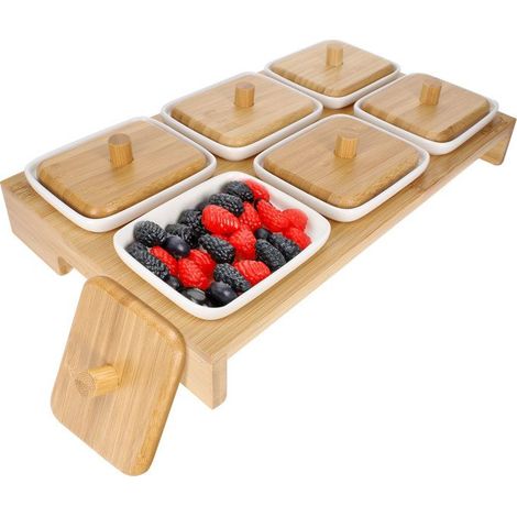 Récipient à Condiments avec Couvercle et 6 Bols Céramique Ultra Pratique Cheffinger Marron clair