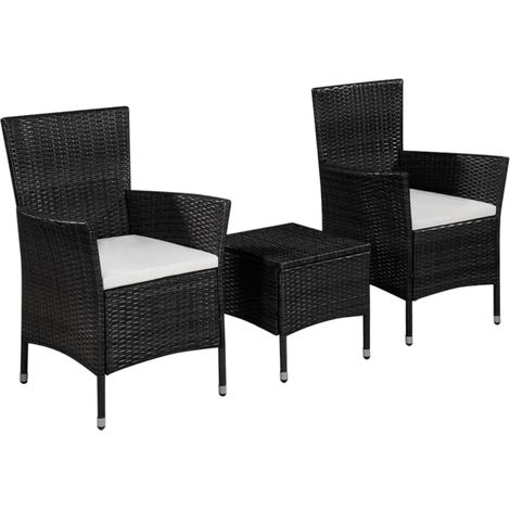 3-tlg. Bistro-Set Poly Rattan Schwarz