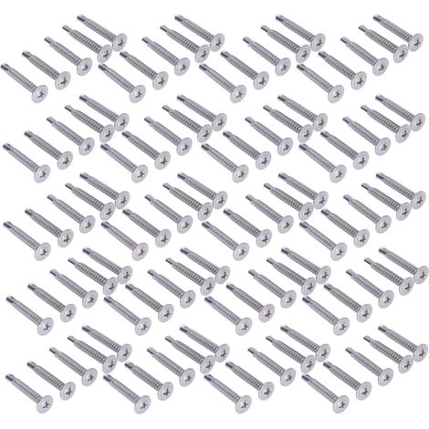 Vis à bois autoforeuses 100 pièces tête fraisée avec rondelle intégrée, inox 410, 4,8x32 mm, visserie de fixation lot de 100 (1/5)