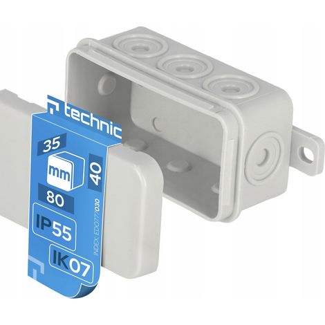Boîte de jonction étanche saillie rectangulaire 80x40x35mm IP55 gris RAL 7035 fermeture à clip - EDO Technic (1/5)